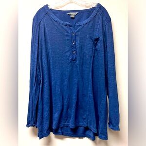Natural Reflection Blue Long Sleeve Henley Women's Top
